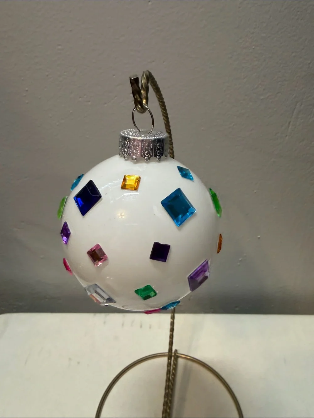 Lot of 6 Handmade Glass Christmas Ornaments Rhinestone Sticker Decor OOAK 3”